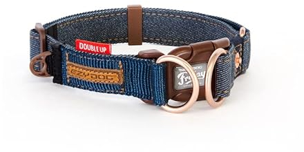 EZYDOG Double Up Hundehalsband | Reflektierendes Hundehalsband für kleine, mittelgroße und große Hunde, höchster Komfort, weiches Neopren-Material, starkes Nylon-Gurtband (klein, Denim)