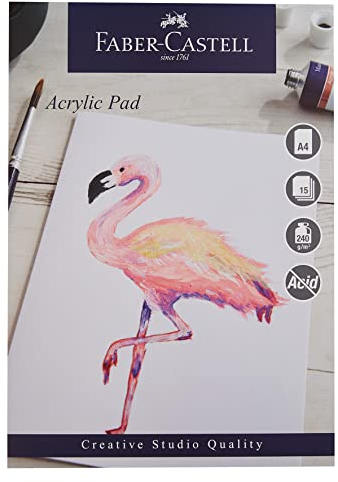 Faber-Castell Creative Studio - Bloc de pintura acrílica, A4, papel engomado sin ácidos, 240 g/m², 15 hojas para pintura acrílica, artes, manualidades, hogar y escuela