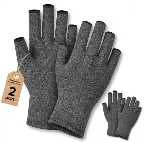 SUPERFA 2 Pairs Fingerless Arthritis Compression Gloves for Women and Men