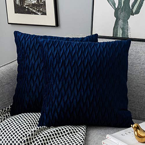 Yamonic Kissenbezüge Set Samt Soft Dekorative Kissen Fall für Sofa Schlafzimmer 45cmx45cm 2er Pack für Couch Bett Sofa Stuhl Schlafzimmer Wohnzimmer, Navy blau