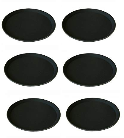 Vassoio da bar e da servizio rotondo e nero, antiscivolo in polipropilene robusto e solido, confezione da 6 pezzi, ristorazione, birrificio, caffè ristorante (3 misure disponibili) (28 cm x 6 cm)