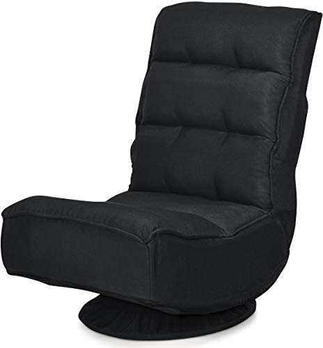 GIANTEX Bodensessel 360° drehbar, Bodenstuhl 5-stufig Verstellbarer Rückenlehne, Bodensofa gepolstert klappbar, Faules Sofa Meditationsstuhl bis zu 120kg belastbar, Game Sessel Lazy Sofa (schwarz)