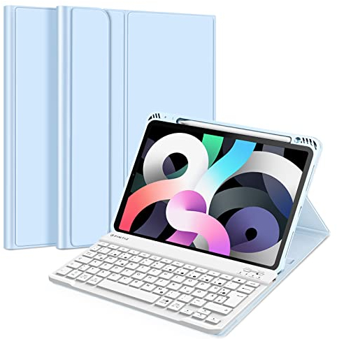 FINTIE Tastatur Hülle für iPad Air 11 Zoll M3/M2 (2025/2024), iPad Air 5/4 Generation 10.9(2022/2020), TPU Rückschale Schutzhülle mit Stifthalter, magnetisch Abnehmbarer QWERTZ Keyboard, Himmelblau
