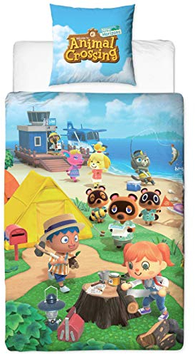 Character World Animal Crossing Bettwäsche 135x200 cm + 80x80 cm Deutsche Größe Nintendo New Horizons 100% Baumwolle 2-teilige Jugend-Bettwäsche Kinder