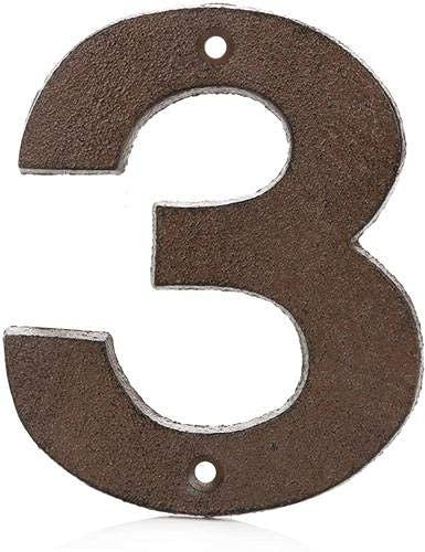 5 Inch Cast Iron Door Number - Rustic Brown - Three