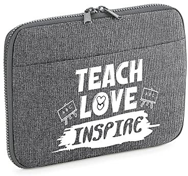 Teach - Love – Inspire, Thank You Gift for Best Teacher, Appreciation, Retirement, Teaching Assistant, Tech Organiser iPad Mini/Air/Pro, Universal Travel Gadget Bag. (Grey Marl)