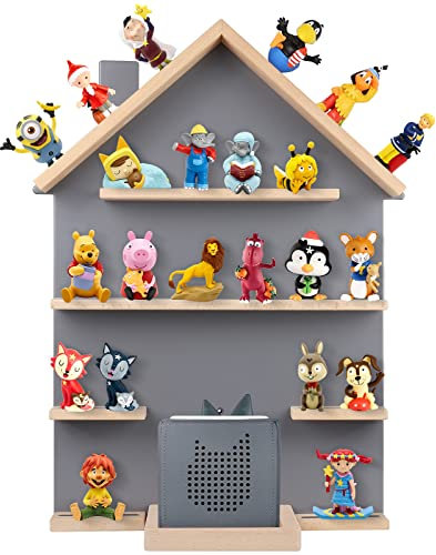 ZOEON Kinder Regal kompatibel mit Toniebox und Tonies für über 40 Figuren - Wandregal für die Musikbox - zum Spielen und Sammeln - für Kinder Baby Zimmer (Grau)