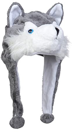 JK Home Mignon Bonnet Animal 3 en 1 Chapeau d'hiver Velours Echarpe Gants Cache Cou Oreilles Loup Gris Court