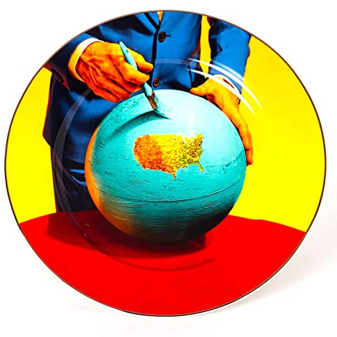 SELETTI Plat en porcelaine rouge à lèvres noir bord doré