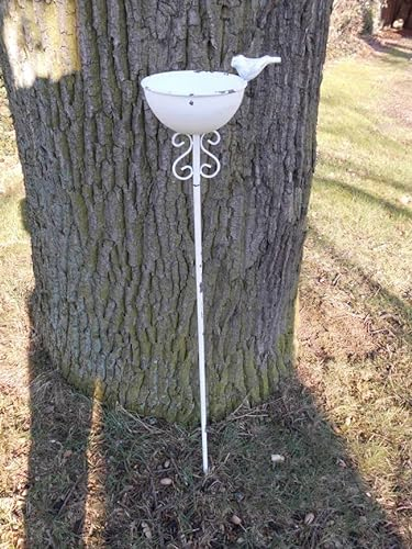 Deko-Impresion Vogeltränke auf Stab Futterstelle Gartenstab Gartenstecker Eisen weiß Shabby 110