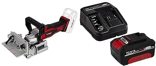 Einhell Akku-Flachdübelfräse TE-BJ 18 Li Power X-Change (18 V, Li-Ion, stufenlose Winkel-/Höheneinstellung, 6-stufige Tiefenverstellung, inkl. 4,0 Ah Akku und Ladegerät)