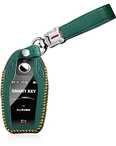 HIBEYO Autoschlüssel Hülle passt für BMW 7er Leder Abdeckung Schutzhülle für 5er 7er 6er GT X3 G01 X4 X5 X7 740Li 750Li Schlüsseletui Schlüsselbox Schlüsselanhänger Display Key Shell Fall-Grün