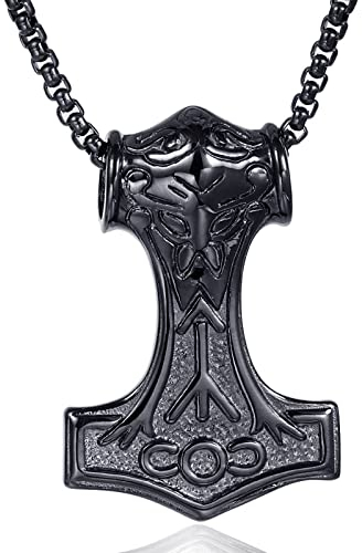 Titan Stahl Schwarz Gold Thors Hammer Männer Halsketten Anhänger Kette Punk für Freund Männlich Hip Hop Rock Party Schmuck Geschenk