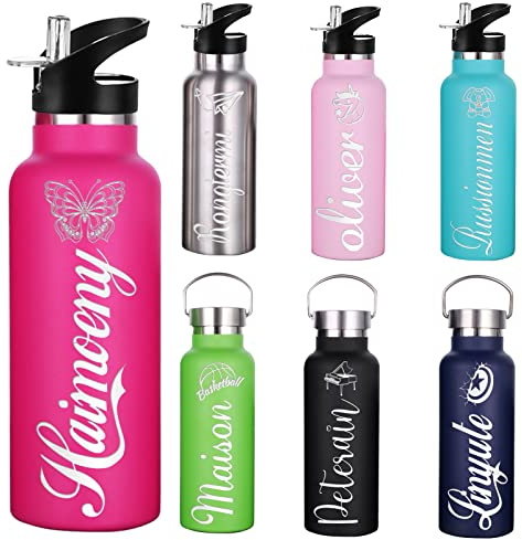 Botella de agua personalizada con cubierta de pajita, a prueba de fugas, botella de agua de acero inoxidable aislada para niños, termo para deportes al aire libre, gimnasio