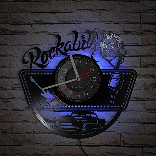 Smotly Rock-and-Roll-Wanduhr Mit LED-Nachtlicht-Funktion, Geschenk für Musiker, Heimdekoration, Sieben Farben