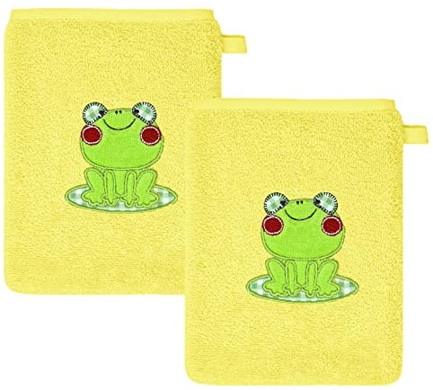 Lashuma Kleine Kinderhandtücher 15x21cm blau, bestickte Baby Waschlappen mit Design:Frosch, Premium 2er Set