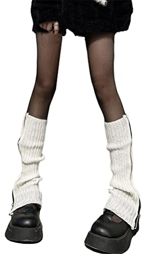 shownicer Japanische Beinstulpen Damen Teenager Mädchen Gothic Strick Lange Socken Kawaii Häkeln Beinwärmer 80er Harajuku Gestrickte Warme Oberschenkel hohe Socken C Weiß Einheitsgröße