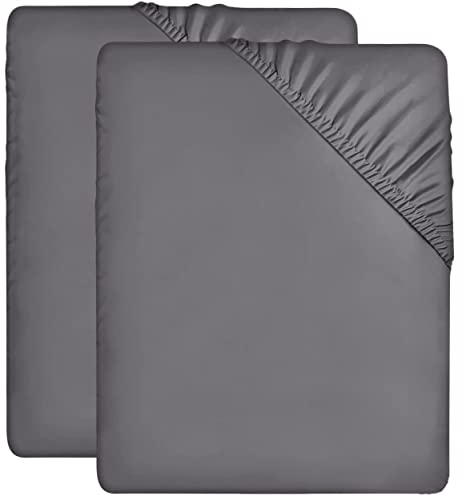 Utopia Bedding - 2er Set Spannbettlaken 150x200cm - Grau - Gebürstete Mikrofaser Spannbetttuch - 35 cm Tiefe Tasche