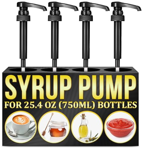 Dispenser per sciroppo di caffè nero, in plastica, 4 pezzi, erogatore per bottiglie di olio in plastica, accessori da bar e caffè, pompe per sciroppo alla vaniglia senza zucchero, bottiglie da 750 ml,