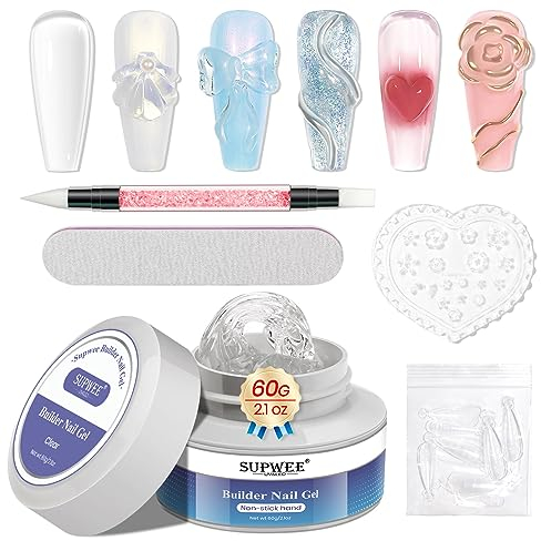 SUPWEE Fester Builder Gel für Nagellack, 60g Multifunktionales klar Nagelverlängerungsgel Antihaftbeschichtetes Hand 3D Skulptur-Builder-Gel mit großem Fassungsvermögen