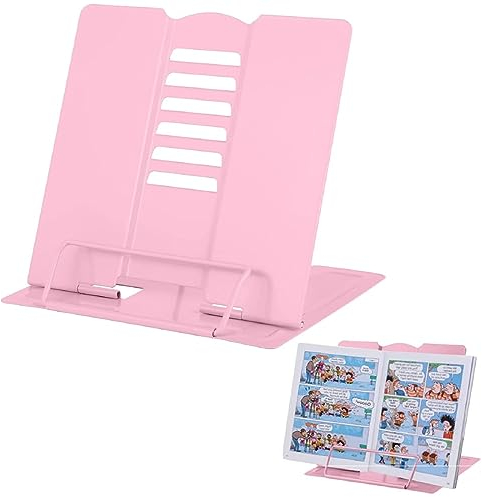 Buchständer Buchstützen Metall,Leseständer Metall,Kinder Buchstützen,Buch Halter,Bücherständer,Book Stand Kochbuchhalter für Lesen Küche und Büro mit Verstellbarer Neigung(Rosa)