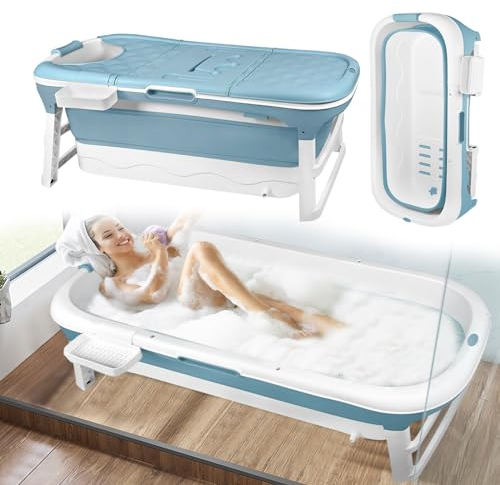 YRHome Faltbadewanne Badezuber Bathtub 128*60*53 cm (XL), Foldable Klappbadewanne mit Griff und abnehmbare Abdeckung, Erwachsene & Baby Badewanne, PP+TPE, für Badezimmer SPA Warmwasserbad Schaumbad