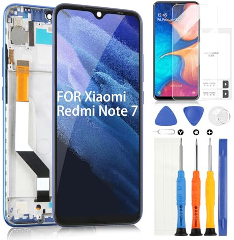 ARSSLY Pantalla LCD para Xiaomi Redmi Note 7/Redmi Note 7 Pro LCD Display Digitizer Touch Pantalla Asamblea con Herramientas (Azul con Marco)