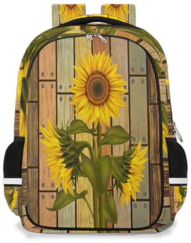 TropicalLife Rucksack aus Holz, Sonnenblumen-Rucksack, Schule, Büchertasche für Kinder, Mädchen, Jungen, Sonnenblumen-Rucksack, 22 l, Reisen, lässig, Laptop-Tasche, Tagesrucksack für Männer und