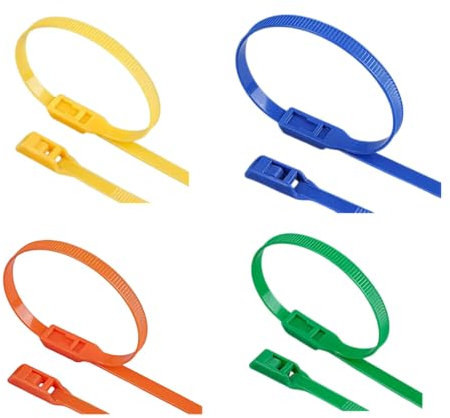 400 colliers de serrage à tête plate 350 x 7,6 mm, pour parcs infantiles, châteaux gonflables, piscines à balles, enfants, durables, prise forte (400 pièces, orange, jaune, vert, bleu)