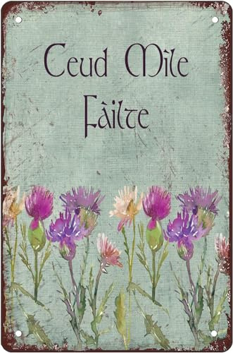 kisoyo Ceud Mile Failte Distel Metall-Blechschild, Retro-Küchenposter, Drucke, lustige Neuheit, Metallschilder für Badezimmer, Café, Dekoration, Bar, Männerhöhle, Garage, Café, Bar, Wanddekoration,