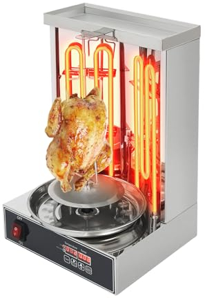 Elektrischer Dönergrill 220V mit Grillgabel, Elektrogrill Tischgrill für Zuhause, 3KW Vertikaler Edelstahl Grill/Gyrosgrill/Kebab Maker, 360 Grad Automatische Rotierende Heizung