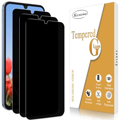 Kesuwe 3 Pièces Verre Trempé Anti-Espion pour Samsung Galaxy A15 5G | Film de Confidentialité Protection en Écran, Dureté 9H, Anti Rayures, Haute Définition, Sans Bulles