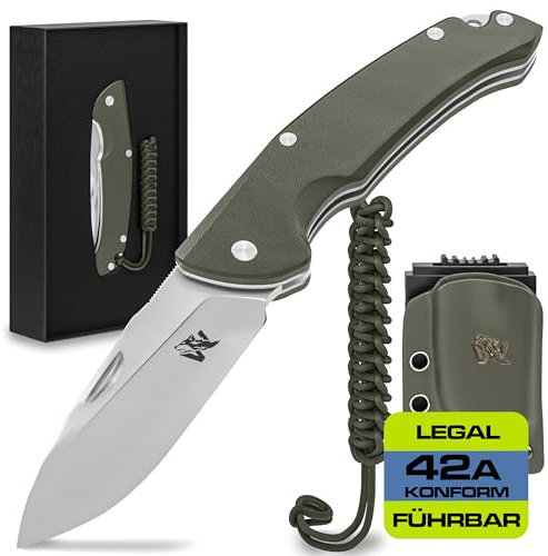 Wolfgangs TELUM Zweihandmesser Klappmesser aus feinstem D2 Stahl - Legales Taschenmesser Klappmesser - Rebustes Outdoor Messer Survival - Klappmesser Outdoor inkl. Kydex Holster