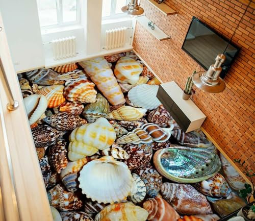 Autocollant De Sol Étanche Coquille de conque 3D, 150 * 105 cm Sol Papier Peint Peintures Murales Auto-Adhésif Amovible Cuisine Bain Sol Étanche Tapis Tapis Impression Époxy