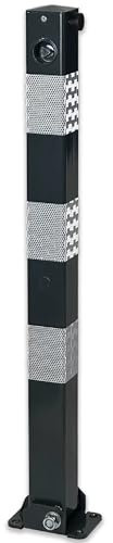 UvV-Shop Absperrpfosten Stahl feuerverzinkt 900mm Hoch - 70x70mm Vierkantrohr, Umlegbar mit Dreikantverschluss, Poller, Parkplatzsperre (RAL 7016 Anthrazit + Reflexfolie)