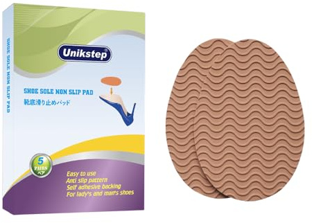 UNIKSTEP 5 Pairs Shoe Sole Non Slip Grips, Wave Pattern Anti Skid Rubber Pads, Shoe Bottom and Heel Self Adhesive Cushion, Shoe Noise Reduction Stickers and Protectors (Khaki)