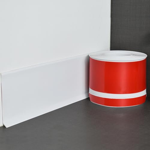 Zócalo autoadhesivo, zócalo blando, zócalo de PVC, tira de acabado autoadhesiva, listón flexible, se puede cortar, zócalo impermeable para cocina y baño (blanco, 24 m)