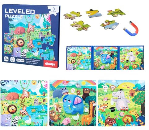 GOGOLAN 61 Pcs Magnetic Puzzles for Kids, Jigsaw Puzzle Games Dinosaurs Activities Toy Toddler Travel Toys,Learning Magnet Gift for Road Trip(Animals)