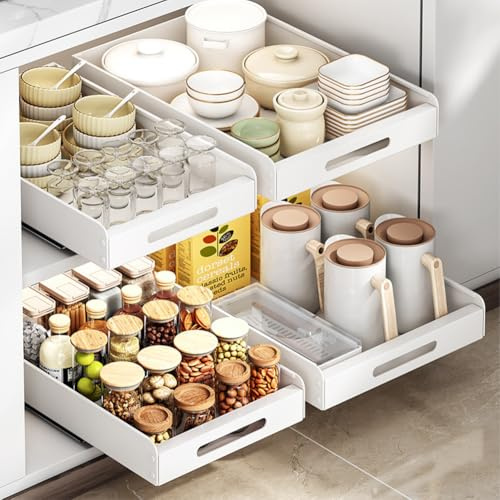 Glorlliant Ausziehbarer Schrank Organizer, Ausziehbare Schubladen für Küchenschränke, Aufbewahrungs Organizer, 40 x 43 x 6 cm