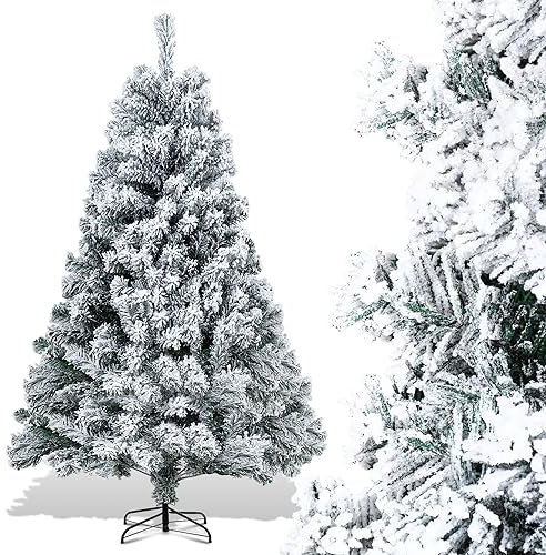 Randaco Künstlicher Weihnachtsbaum, 150cm Schneebeflockter PVC Kunstbaum Automatischer Tannenbaum, 550 Spitzen inkl. Metallständer, Schwer Entflammbar, Einfache Montage