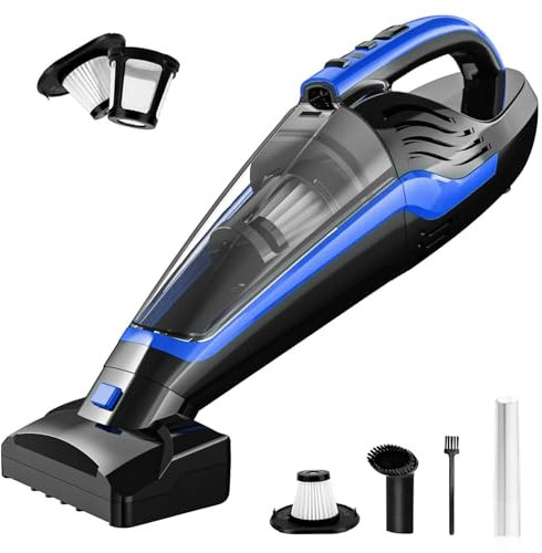 Powools Aspiradora de mano para pelo de mascotas, aspiradora portátil inalámbrica con filtro reutilizable y cepillo motorizado, aspiradora de mano inalámbrica recargable para alfombras, sofás y