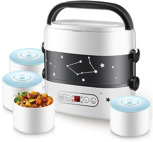 Portapranzo Elettrico Intelligente da 1,5 l, scaldavivande a Doppio Strato con 4 Ciotole Interne in Ceramica, tempistica per Appuntamenti Smart Touch, contenitori per Pranzo riscaldati Portatili