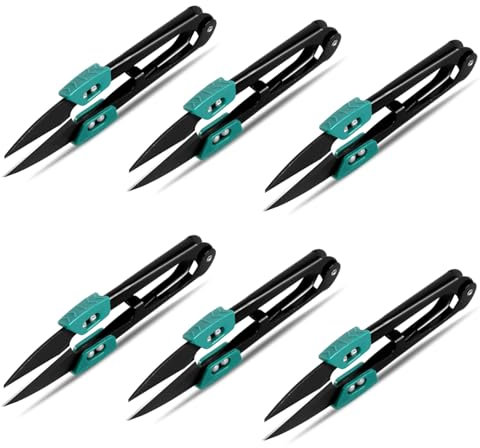 6 Stück Fadenschere scharfe Fadentrennschere breitegriffe U-Förmiger Schere Klingen aus Hartstahl für präzises Abtrennen von Faden