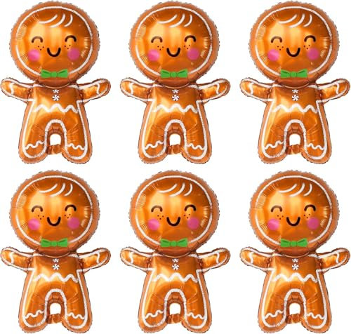 Luftballons Weihnachten 6 Stück Weihnachtsballons weihnachts Folienballon Groß Lebkuchenmann Weihnachtsluftballons Helium Ballon Weihnachtsdeko