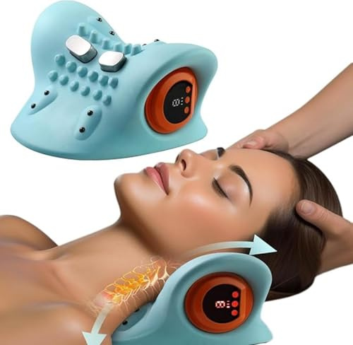 Hugterra Neck Massager, Portable Shiatsu Massage Pillow, Rechargeable Multifunctional Cervical Traction Device, 6 Intensity, 3 Heating