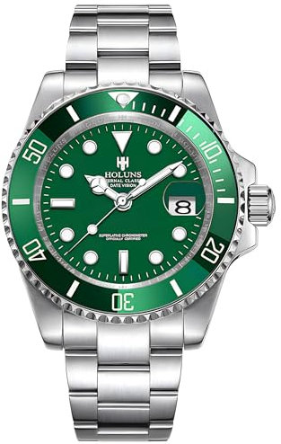 Luxus Herren GMT Automatikuhr Saphir Wasserdicht Edelstahl Leuchtende Business Uhr, Grünes Zifferblatt A, Modern
