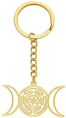 LIKGREAT Dreifache Mondgöttin Schlüsselanhänger aus Edelstahl Hekate's Rad Amulett Schlüsselanhänger Heidnischer magischer Talisman-Schmuck für Frauen zum Muttertag (Gold)