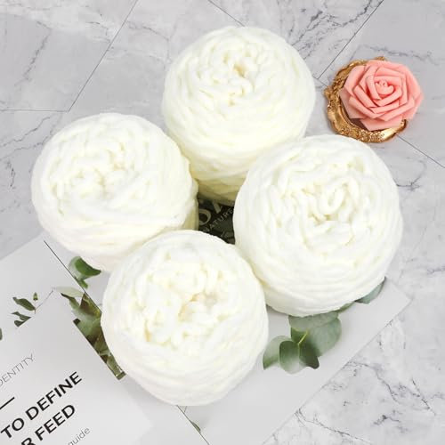 Lana Filato 4x100g Gomitolo di Lana Morbido Filato Grosso per Maglieria e Uncinetto, Bianco