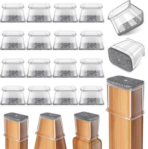Gommini per Sedie Rettangolari, 24 Pezzi Feltrini in Silicone Trasparente con Feltro, Copriprotezione in feltro per sedie su pavimenti in legno(Fit: 38-50mm, Larghezza: 19-25mm).