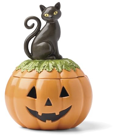 Lenox Haunted Halloween Covered Candy Jar, Porcelain Jar with Lid, 26oz Storage, Black Cat on Pumpkin, Jar for Sweets, Pumpkin Decor, Halloween Kitchen Decor, Halloween Cookie Jar, 5x7.25 inches